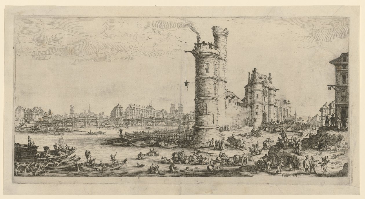 Ansicht des Pont-Neufs, Blatt der Folge "Zwei große Ansichten von Paris" von Jacques Callot