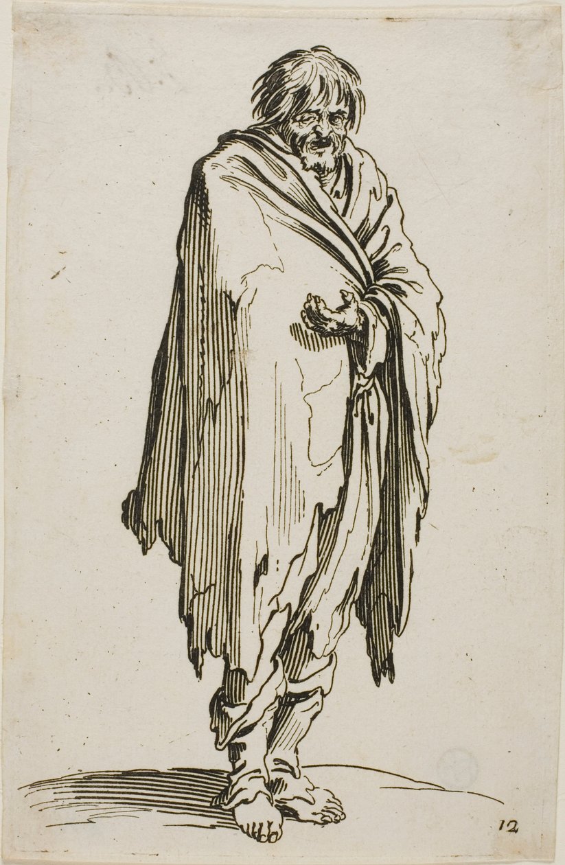 Bettler ohne Hut oder Schuhe, Platte zwölf aus Die Bettler von Jacques Callot