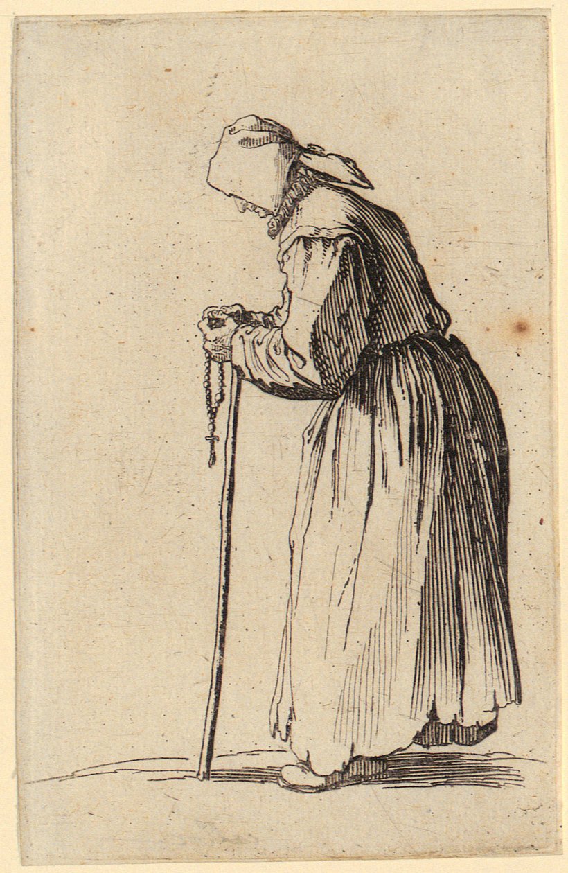 Bettlerin mit Rosenkranz, Blatt 7 der Folge „Die Bettler“ von Jacques Callot