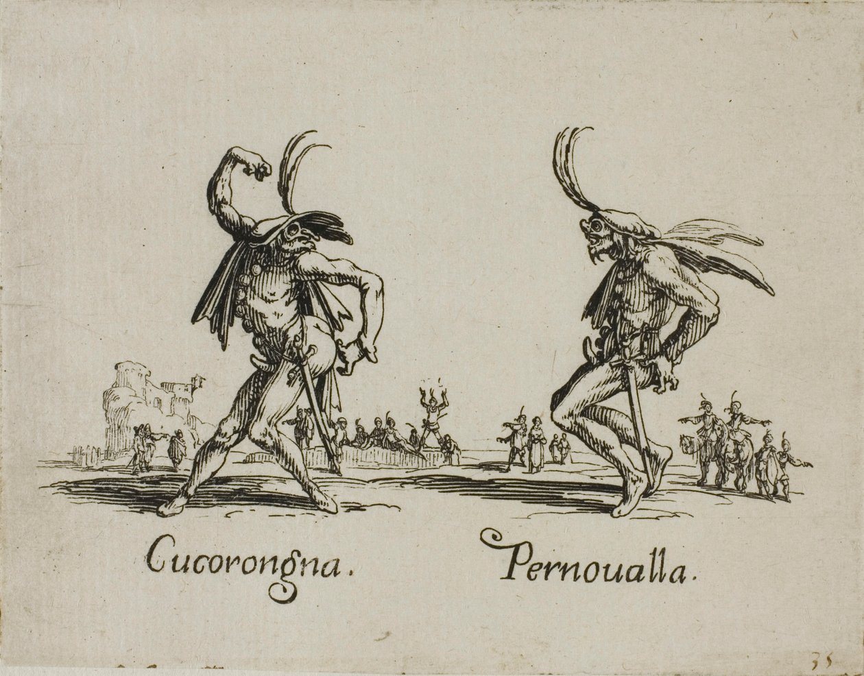 Cucorongna - Pernovalla, Platte 2 aus Balli di Sfessania von Jacques Callot