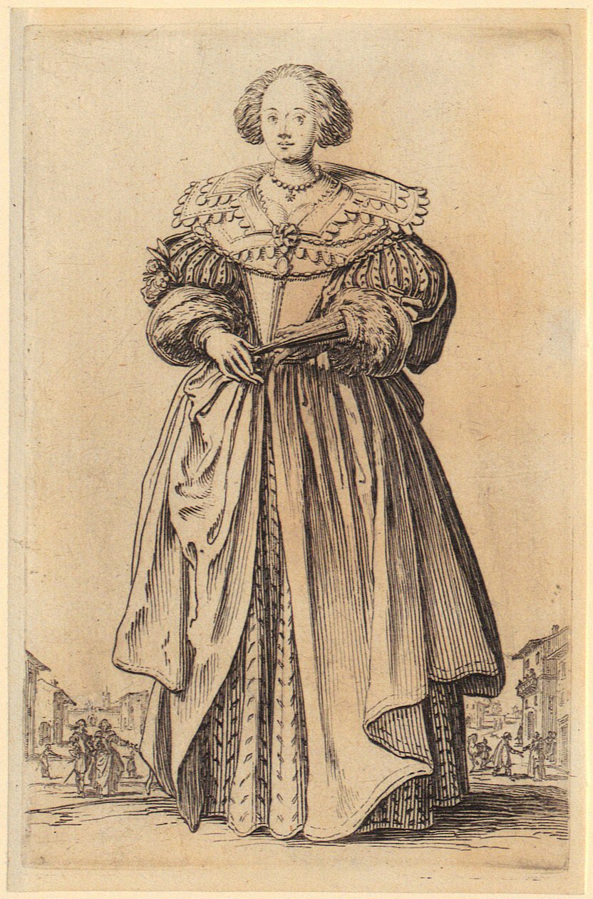 Dame mit Fächer, Blatt 9 der Folge „Die Noblesse“ von Jacques Callot