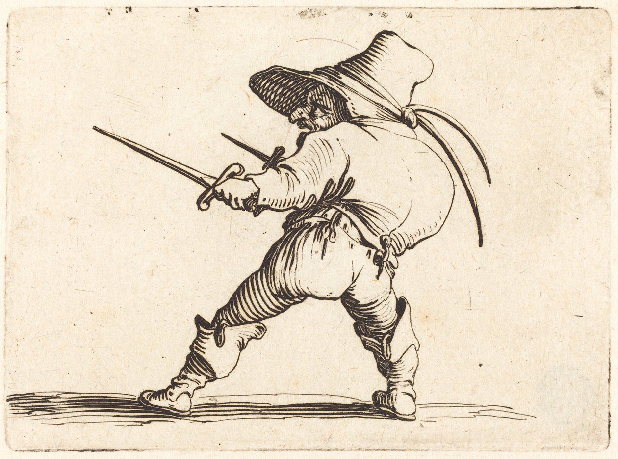 Duellant mit Schwert und Dolch von Jacques Callot