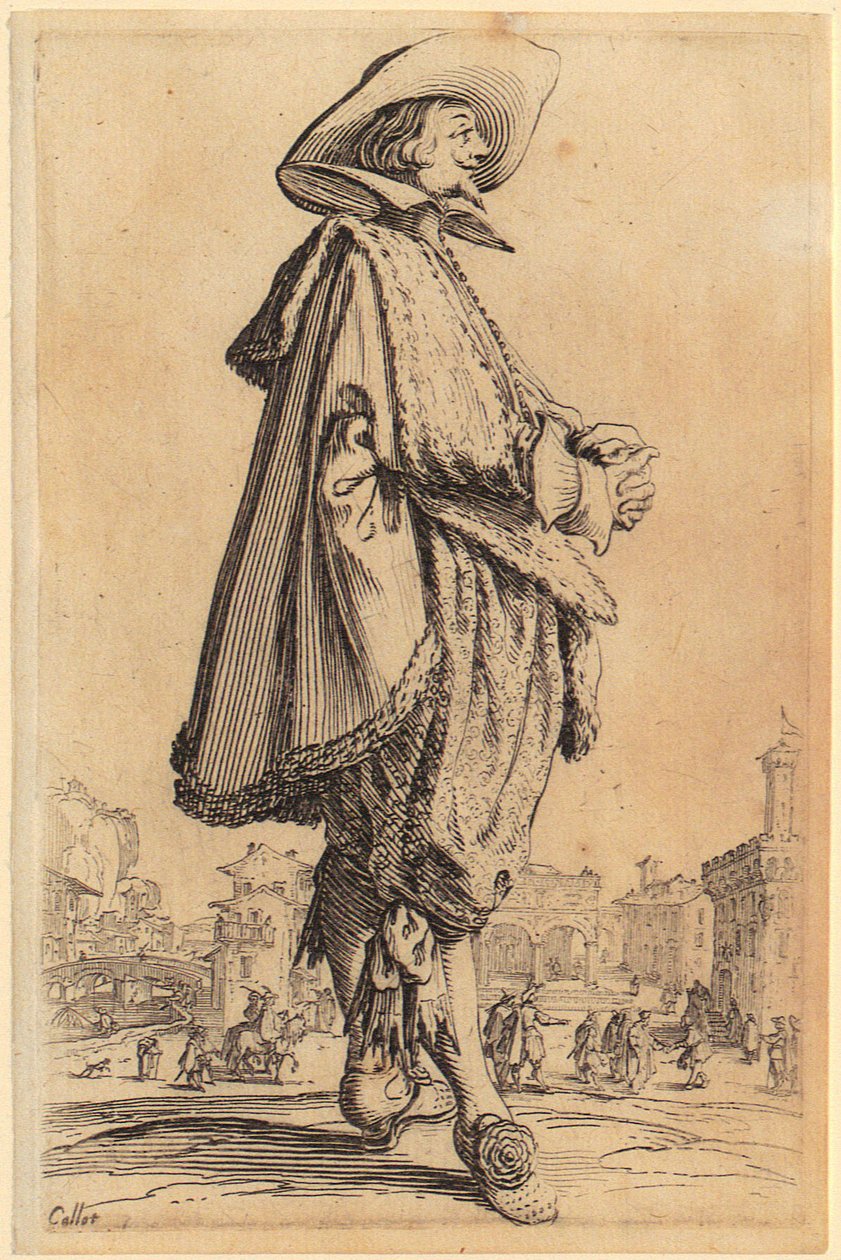 Edelmann mit Hut, die Hände gefaltet, Blatt 11 der Folge „Die Noblesse“ von Jacques Callot
