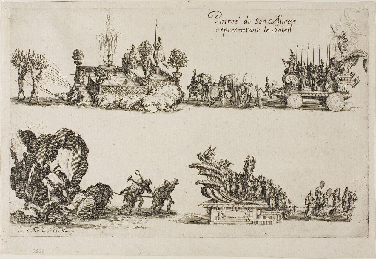 Einzug Seiner Hoheit, die Sonne darstellend, aus Der Kampf an der Barriere von Jacques Callot