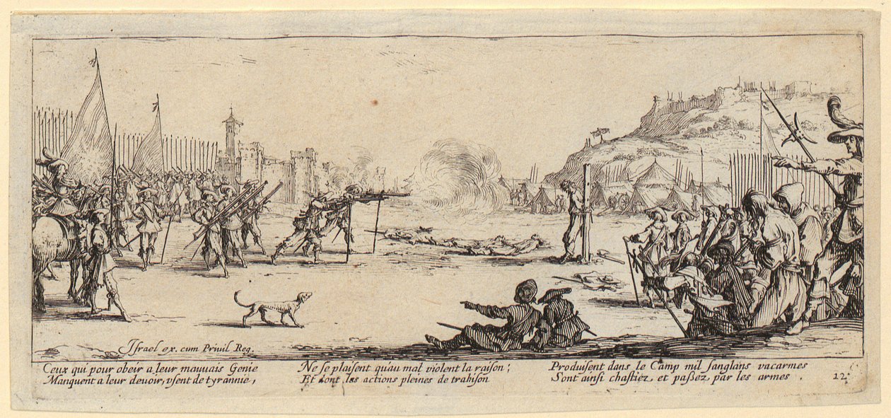 Erschiessung, Blatt 12 der Folge "Die Grauen des Krieges" von Jacques Callot