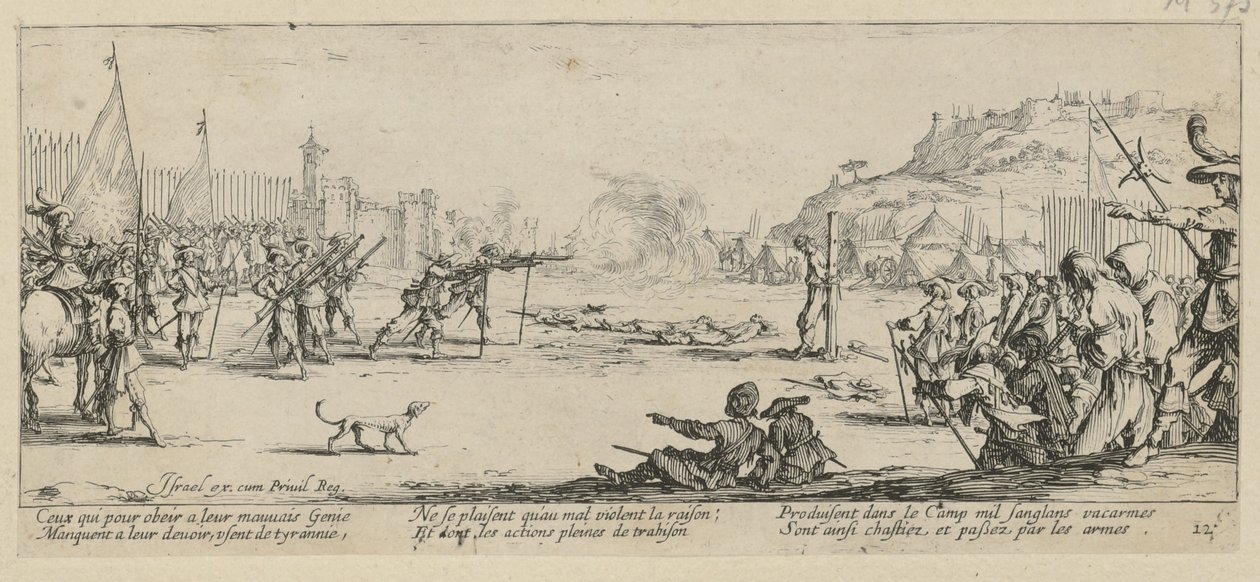 Erschießung, Blatt 12 der Folge "Grauen des Krieges" von Jacques Callot