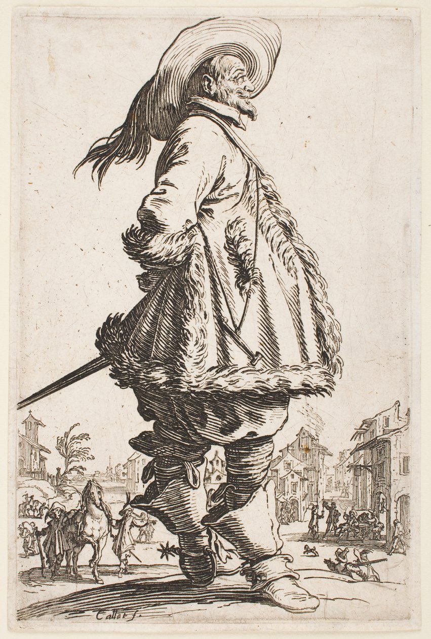 Herr in einem Pelzbesetzten Mantel, aus der Serie „Der Adel von Lothringen“ von Jacques Callot