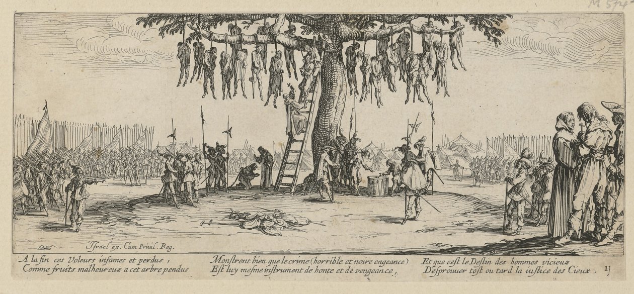 Hängung, Blatt 11 der Folge "Grauen des Krieges" von Jacques Callot