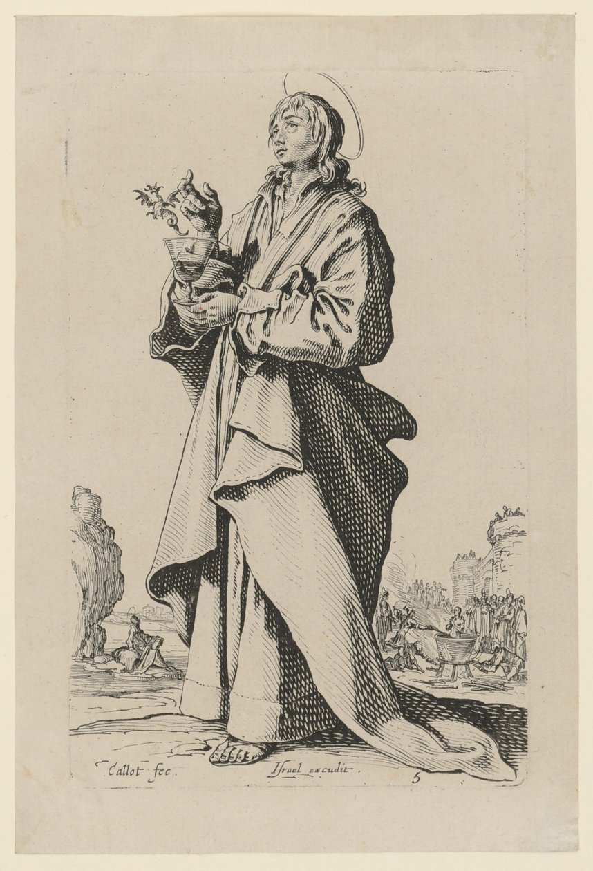Heiliger Johannes der Evangelist, Blatt 8 der Folge "Jesus, die zwölf Apostel und Maria" von Jacques Callot