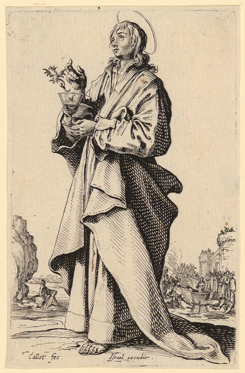 Heiliger Johannes der Evangelist, Blatt 8 der Folge "Jesus, die zwölf Apostel und Maria" von Jacques Callot
