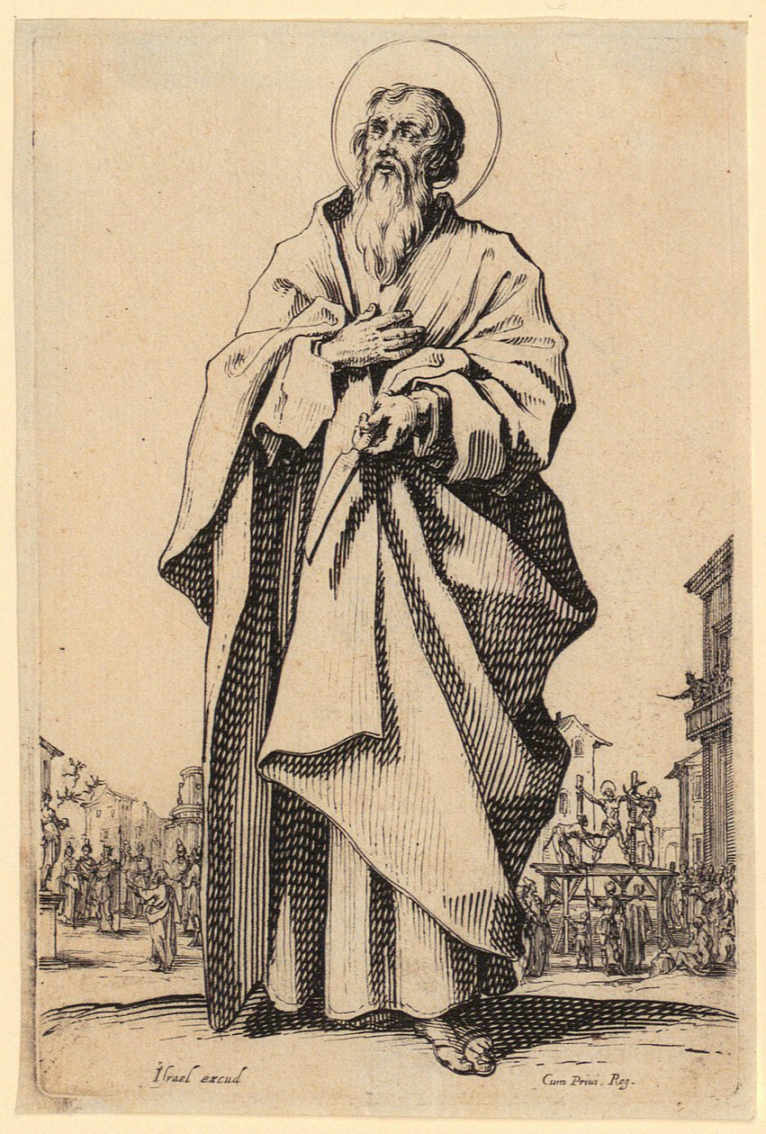Heiliger Thomas, Blatt 10 der Folge „Jesus, die zwölf Apostel und Maria“ von Jacques Callot