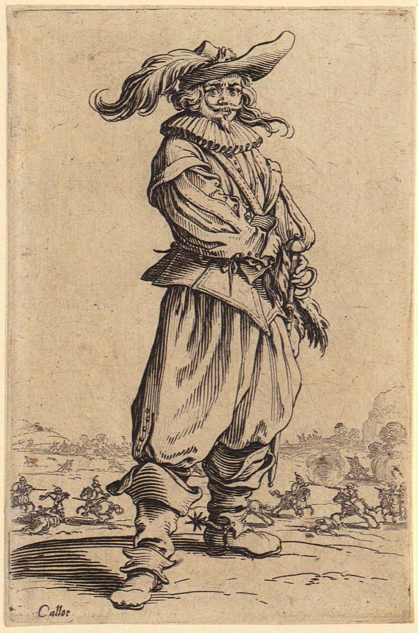 Krieger mit dem großen Federhut, Blatt 3 der Folge „Die Noblesse“ von Jacques Callot