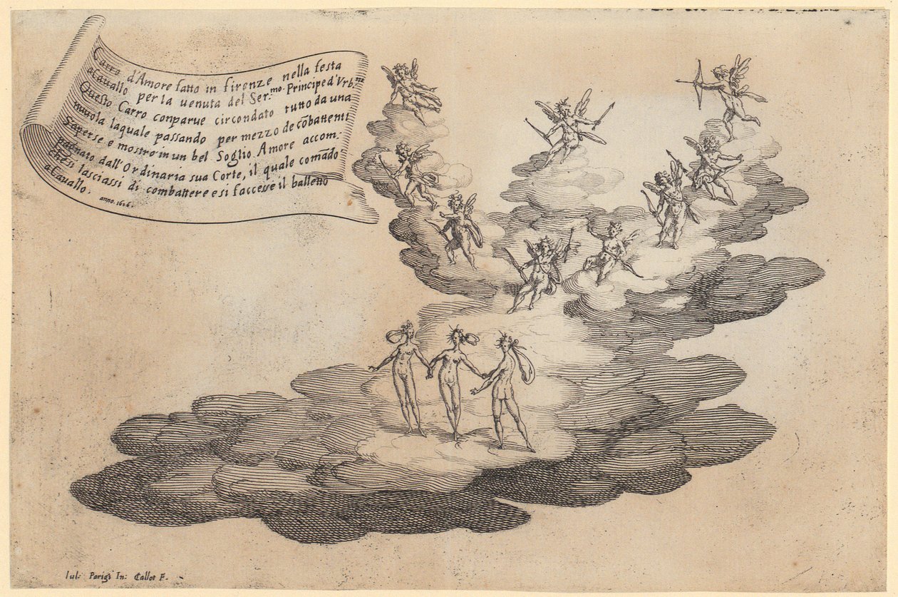 Liebeswagen, Blatt 5 der Folge „Krieg der Schönheit“ von Jacques Callot