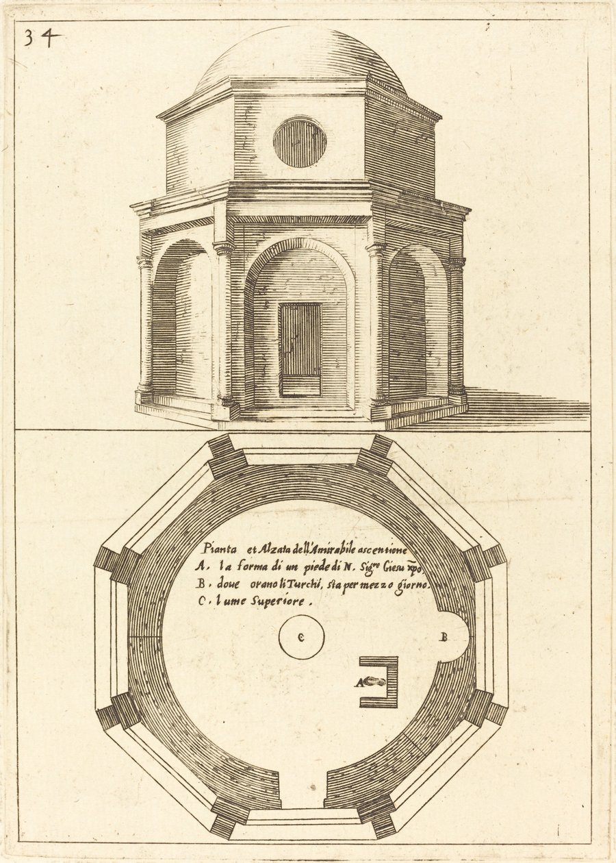 Plan und Aufriss der Kirche der Himmelfahrt von Jacques Callot