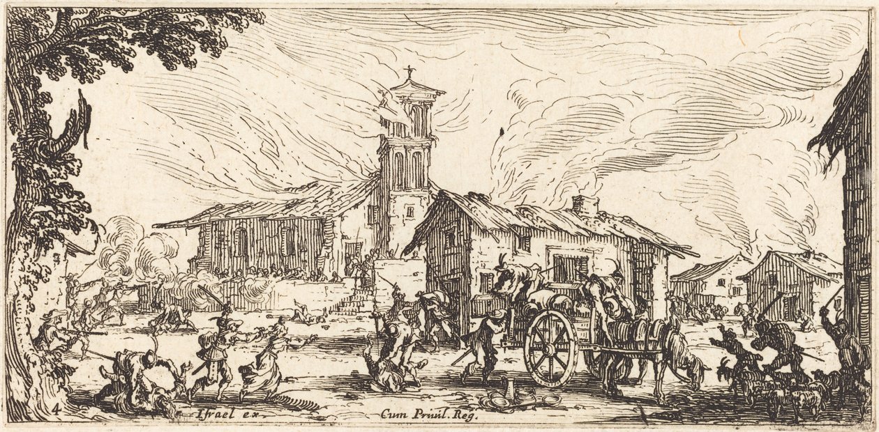 Verwüstung und Brandstiftung eines Dorfes von Jacques Callot