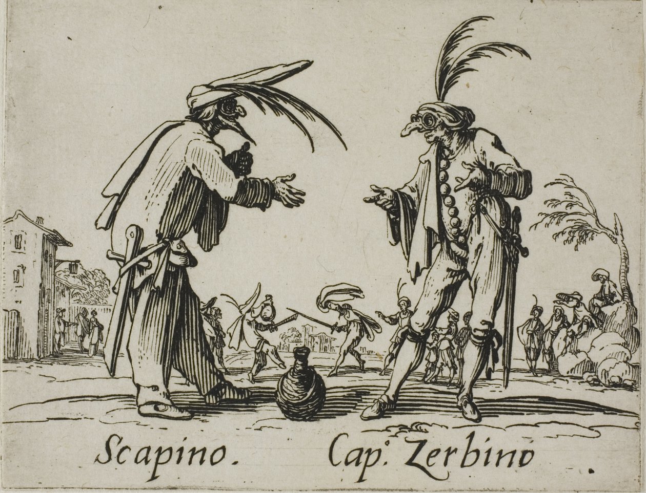Scapino - Capitano Zerbino, Platte 12 aus Balli di Sfessania von Jacques Callot