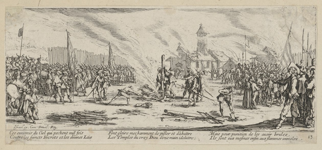 Scheiterhaufen, Blatt 13 der Folge „Grauen des Krieges“ von Jacques Callot