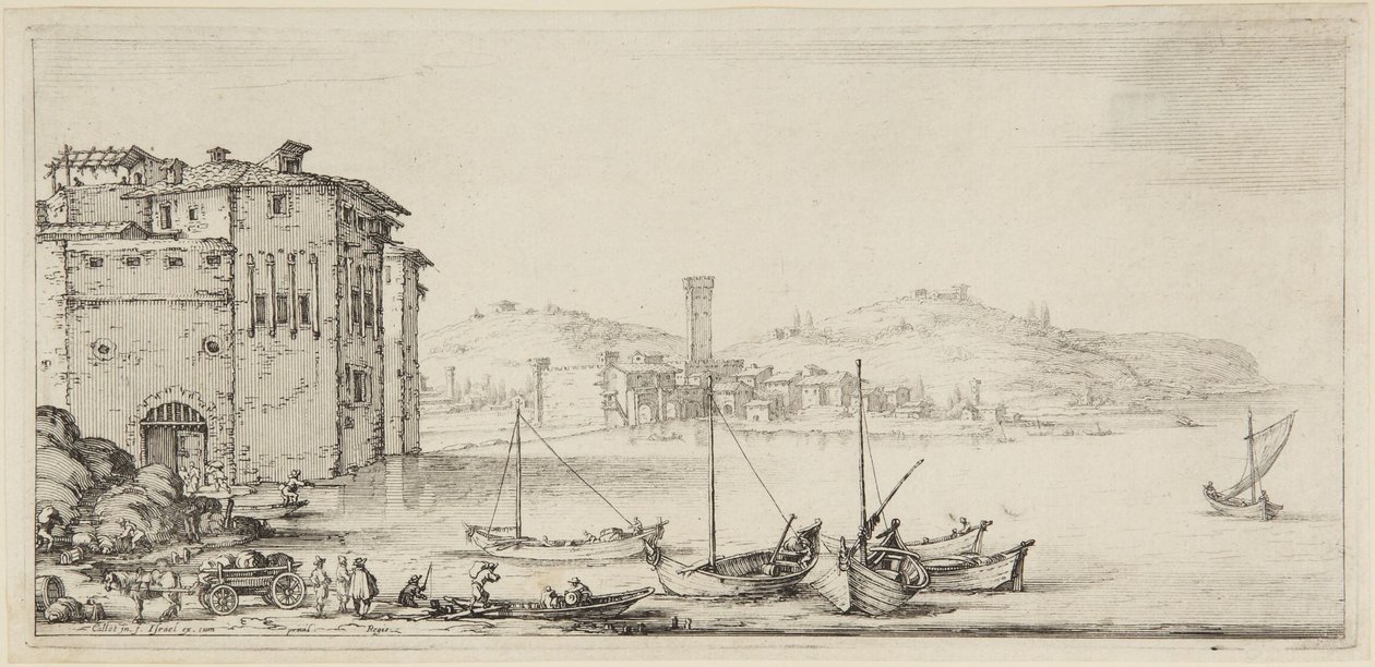 Schiffe werden beladen, aus der Serie Diverse Vedute Designate in Fiorenza (Verschiedene in Florenz entworfene Landschaften) von Jacques Callot