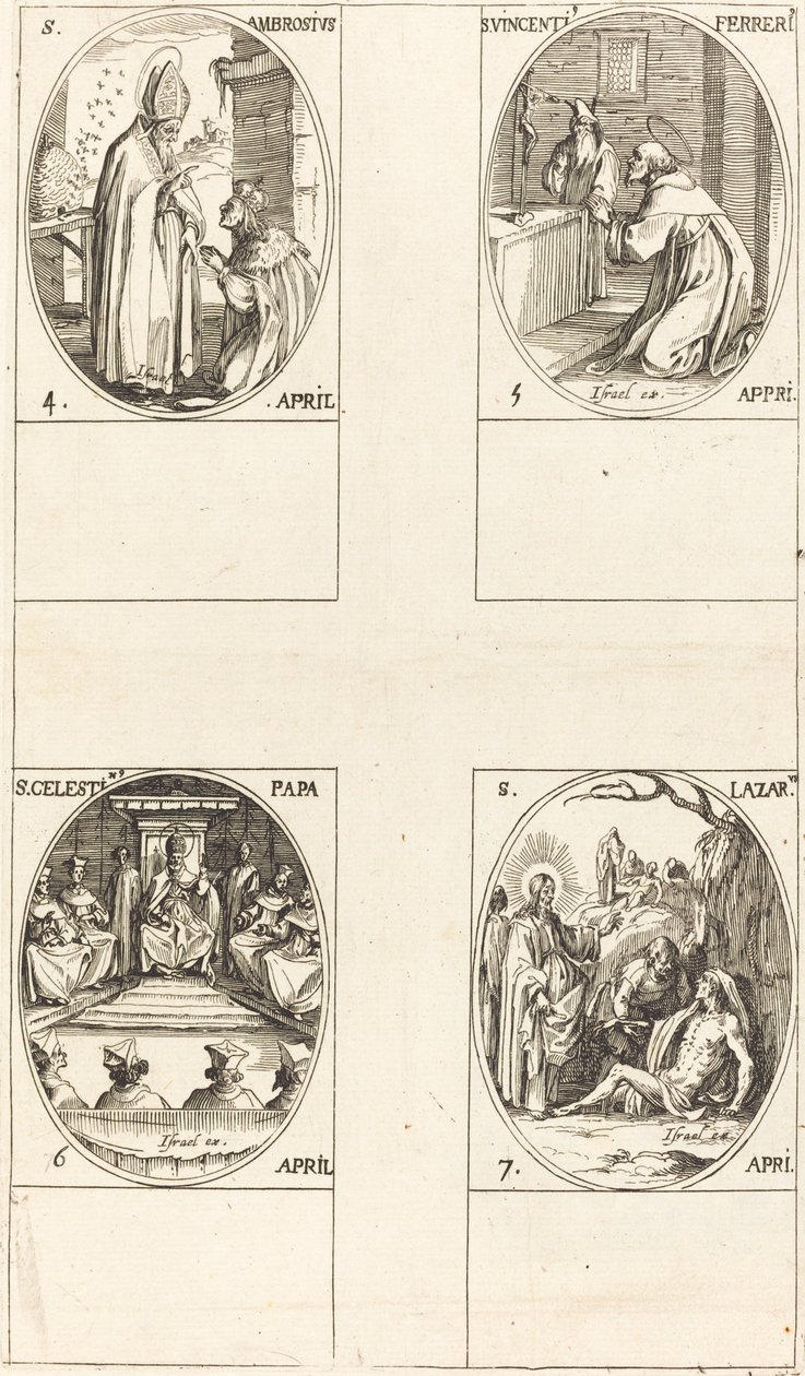 St. Ambrosius; St. Vinzenz Ferrer; St. Cölestin; St. Lazarus von Jacques Callot