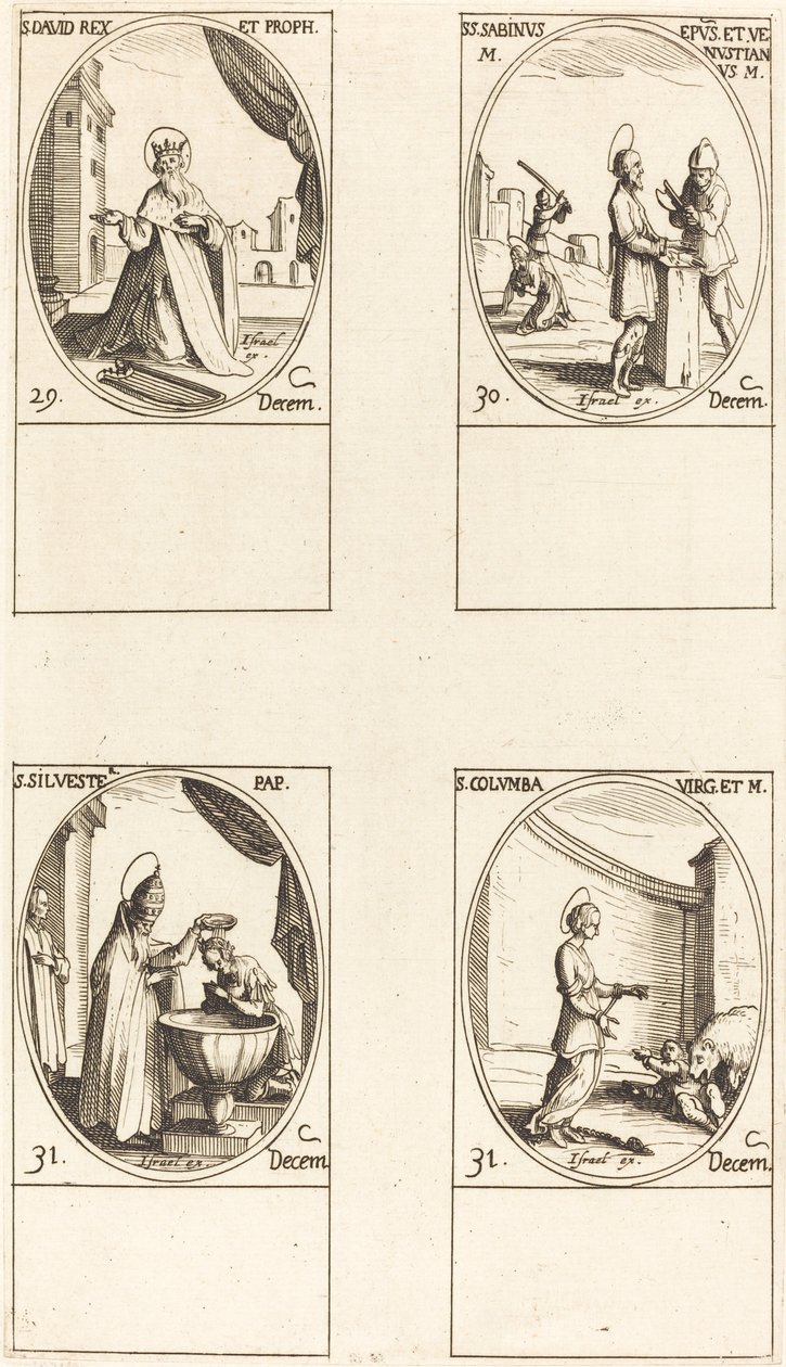 St. David, König und Prophet; Sts. Sabinus und Venustianus; St. Sylvester; St. Colomba von Jacques Callot