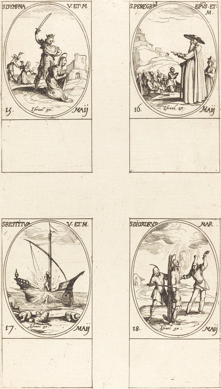 St. Dympna, St. Peregrinus, St. Restituta, St. Dioscorus von Jacques Callot