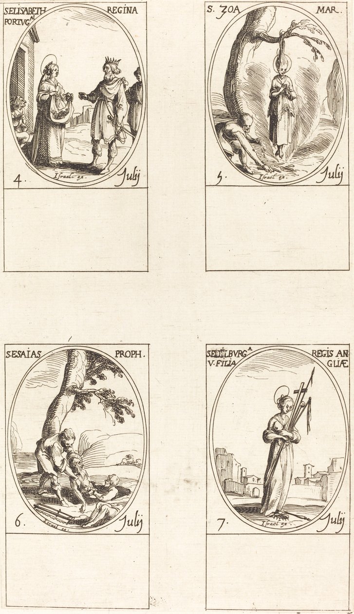 Heilige Elisabeth von Portugal; Heilige Zoe; Heiliger Jesaja, Prophet; Heilige Edelburge von Jacques Callot