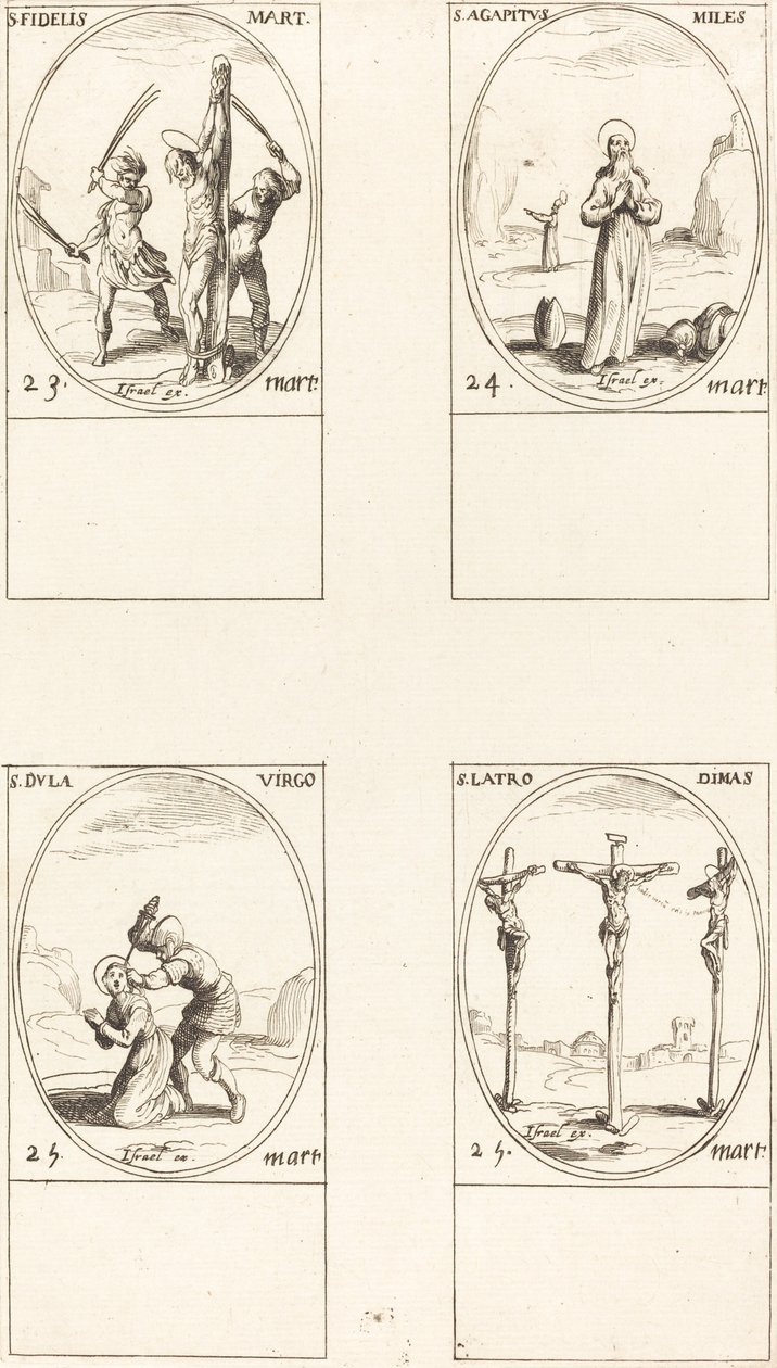 St. Fidelis; St. Agapetus; St. Dula; St. Latro Dimas von Jacques Callot