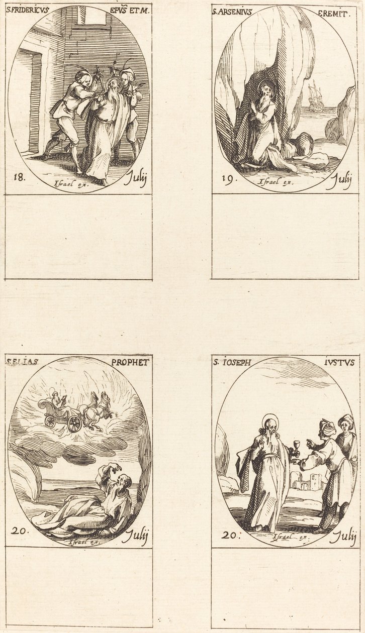 St. Friedrich; St. Arsenius, Einsiedler; St. Elias, Prophet; St. Joseph der Gerechte von Jacques Callot