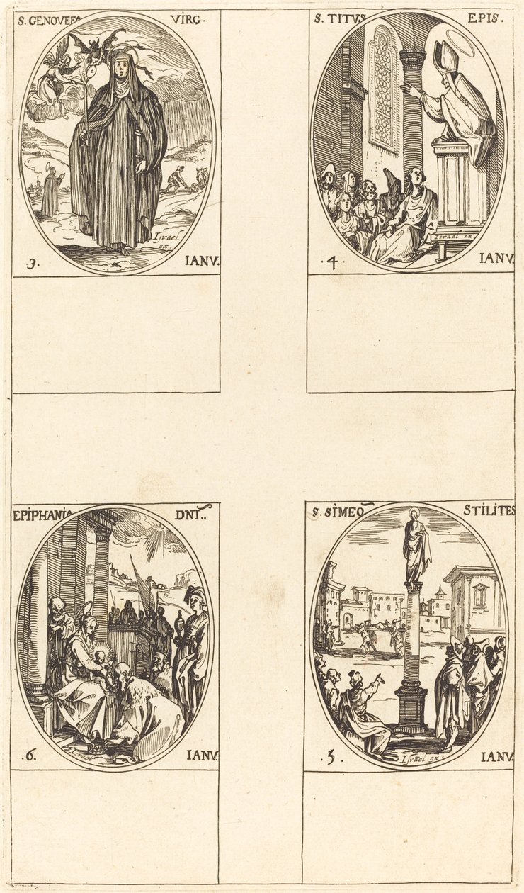 St. Genevieve; St. Titus; St. Simeon Stylites; Epiphanie von Jacques Callot