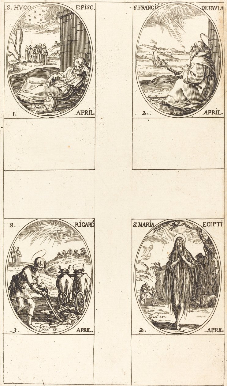 Der heilige Hugo; der heilige Franz von Paula; die heilige Maria von Ägypten; der heilige Richard von Jacques Callot