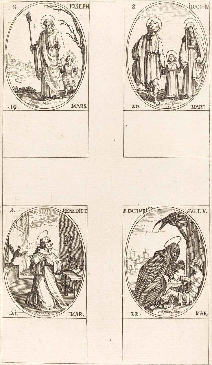 St. Joseph; St. Joachim; St. Benedikt, Abt; St. Katharina von Schweden von Jacques Callot