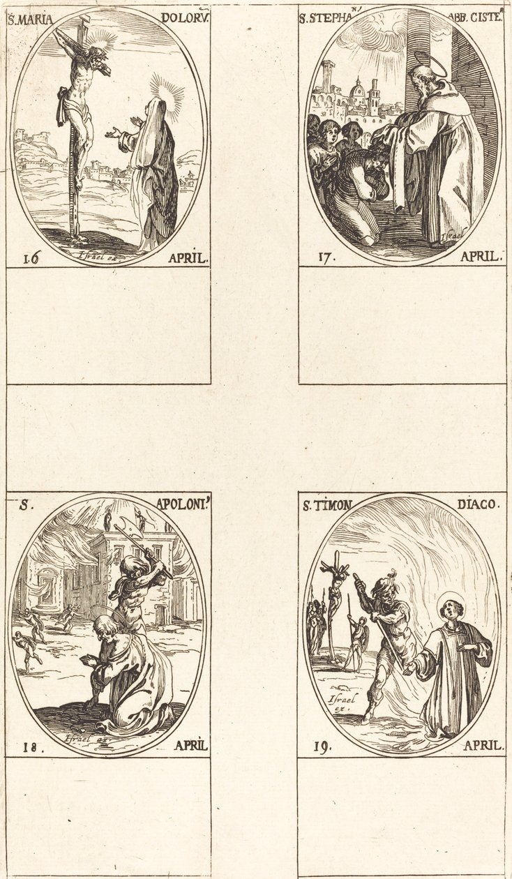 St. Maria Doloru; St. Stephan, Abt; St. Apoloni; St. Timon von Jacques Callot