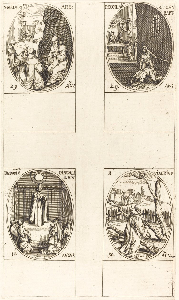 St. Mederic, Abt; Enthauptung von Johannes dem Täufer; St. Fiacre; Fest der Jungfrau von Jacques Callot