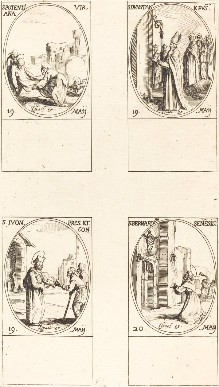 St. Potentiana; St. Dunstan; St. Yvo; St. Bernhardin von Siena von Jacques Callot