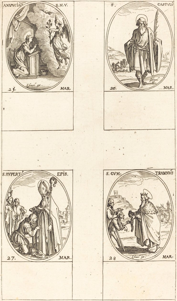 Die Verkündigung; St. Kastulus; St. Rupert; St. Gontran von Jacques Callot