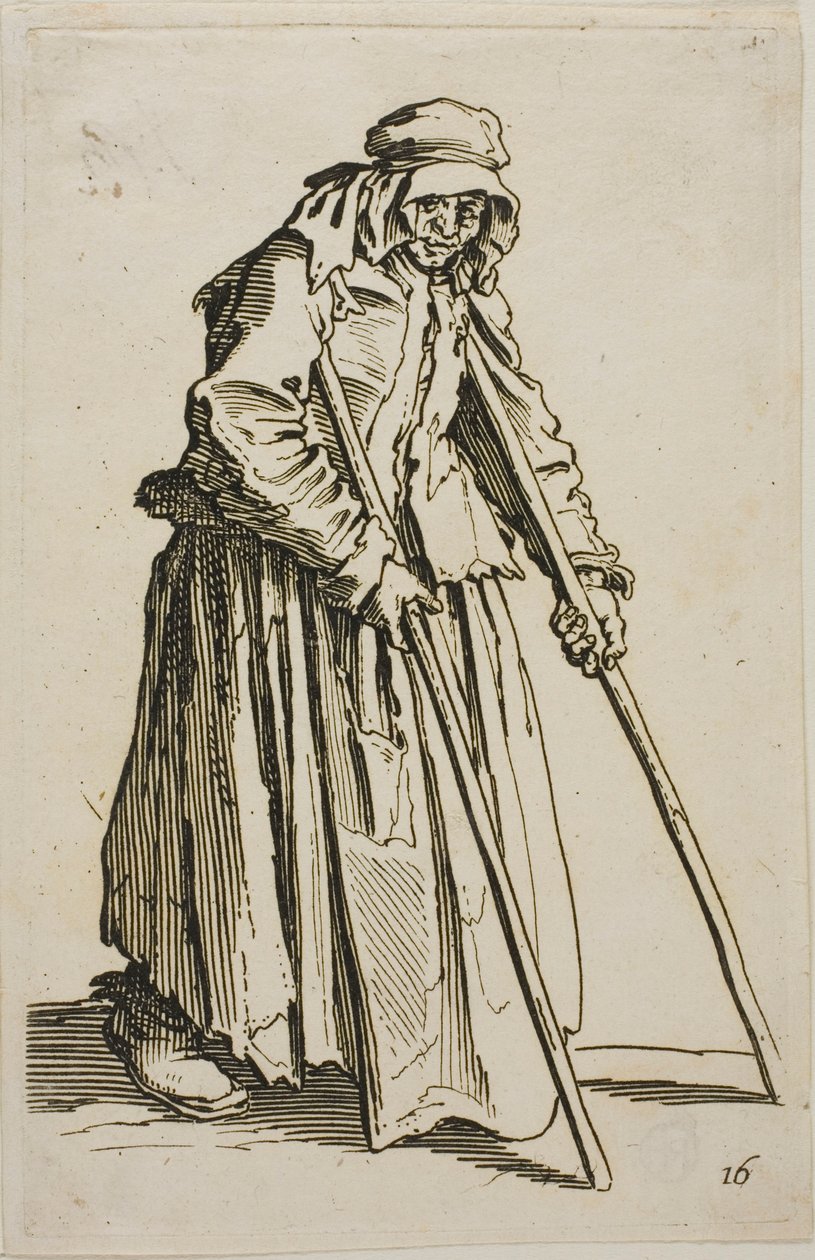 Der Bettler auf Krücken und seine Betteltasche, Platte zehn aus Die Bettler von Jacques Callot