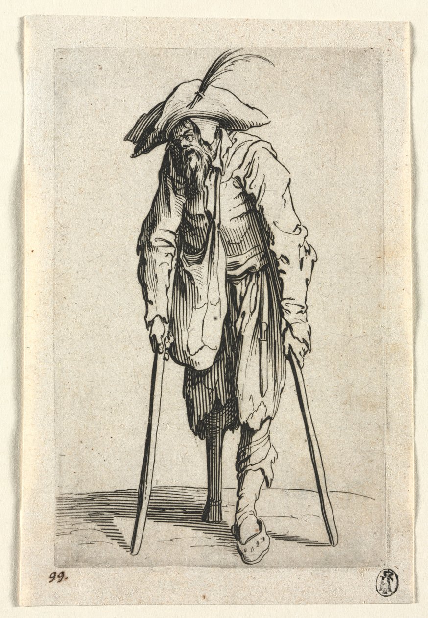 Die Bettler: Bettler mit Holzbein, ca. 1623 von Jacques Callot