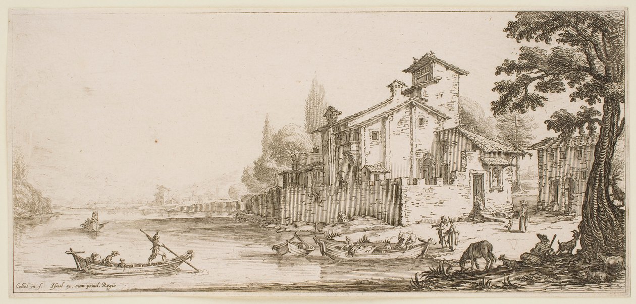 Die Bootsfahrt, aus der Serie „Die Landschaften von Florenz“ von Jacques Callot