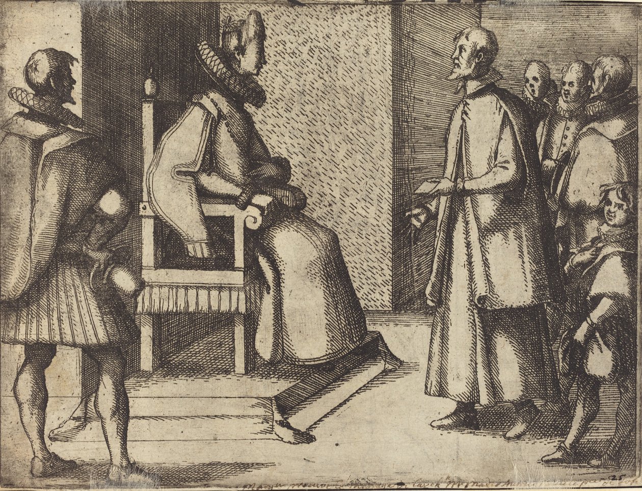 Der Gesandte der Toskana dankt der Königin [verso], 1612 von Jacques Callot