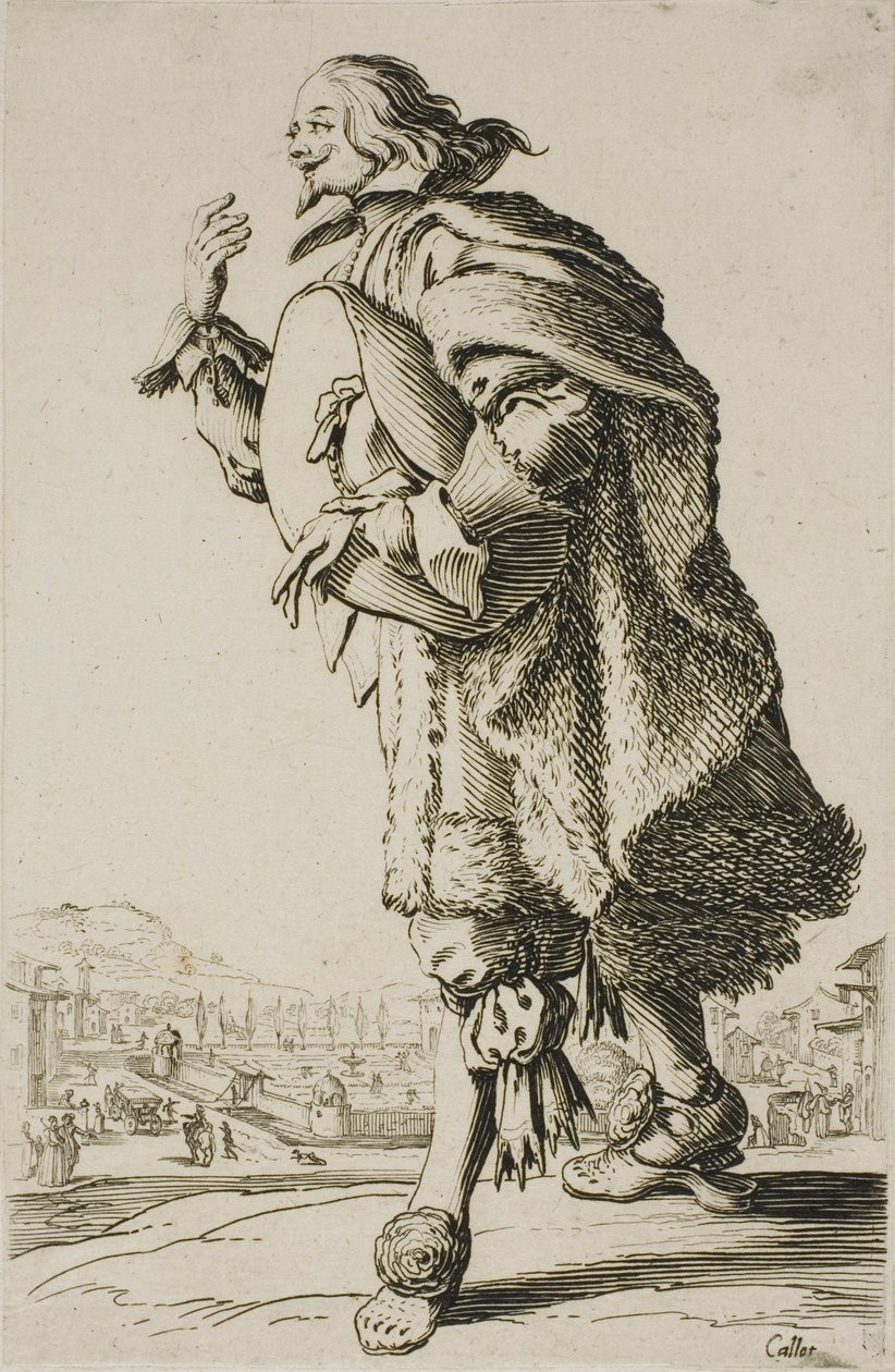 Der Herr, der grüßt, während er seinen Hut unter dem Arm hält, Platte zwei aus La Noblesse von Jacques Callot