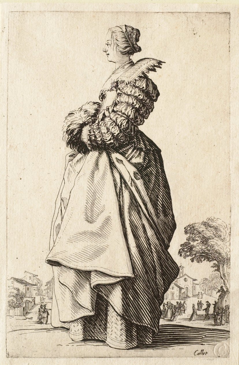 Die Dame im Profil mit den Händen im Muff von Jacques Callot