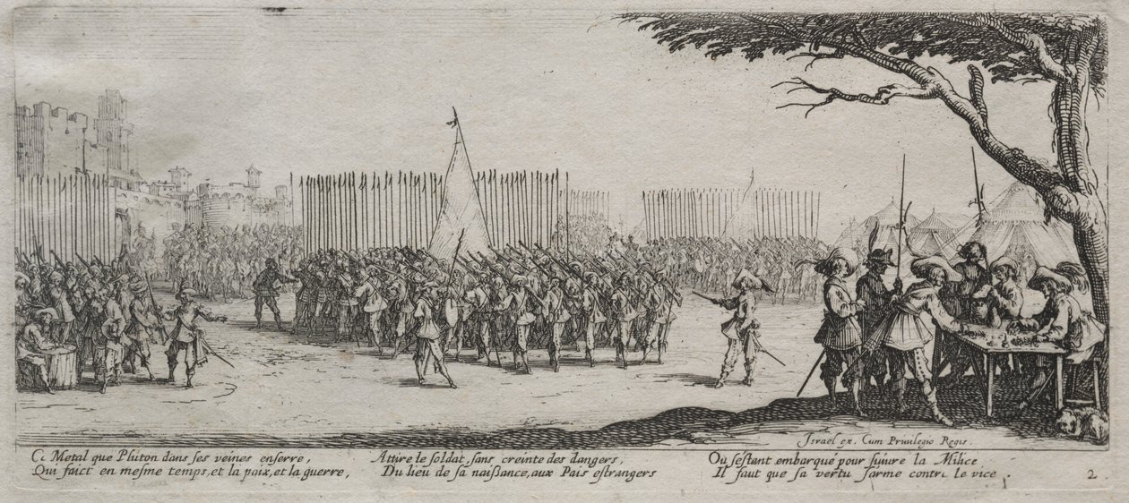 Die großen Leiden des Krieges: Einschreibung der Truppen von Jacques Callot