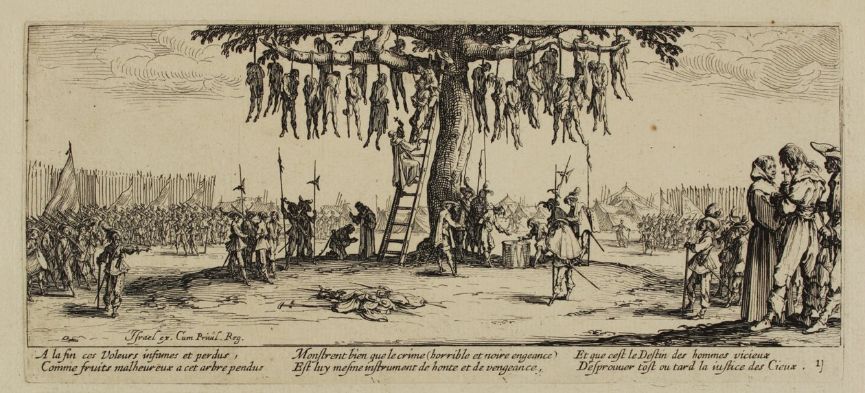 Die Leiden des Krieges, Nr. 11. Der Galgen, 1633 von Jacques Callot
