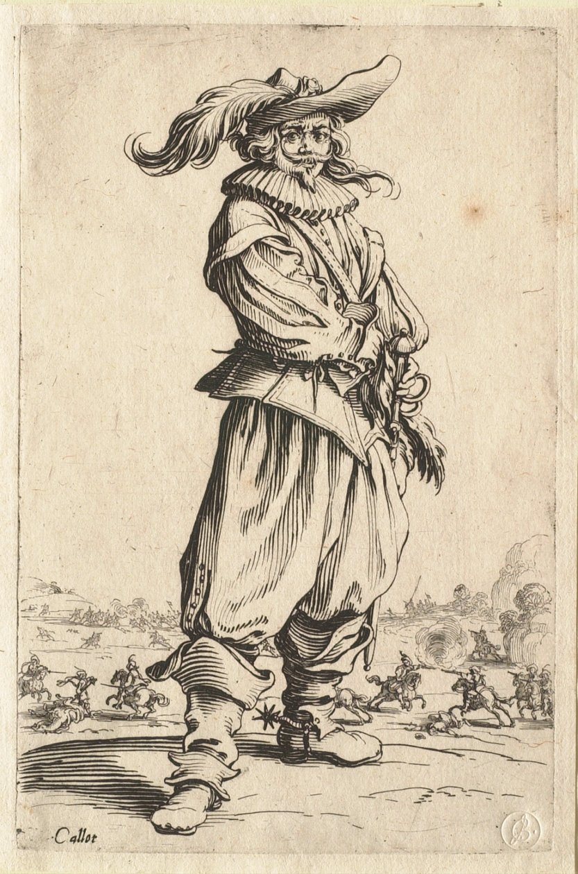 Der Krieger mit dem von einer großen Feder geschmückten Hut von Jacques Callot