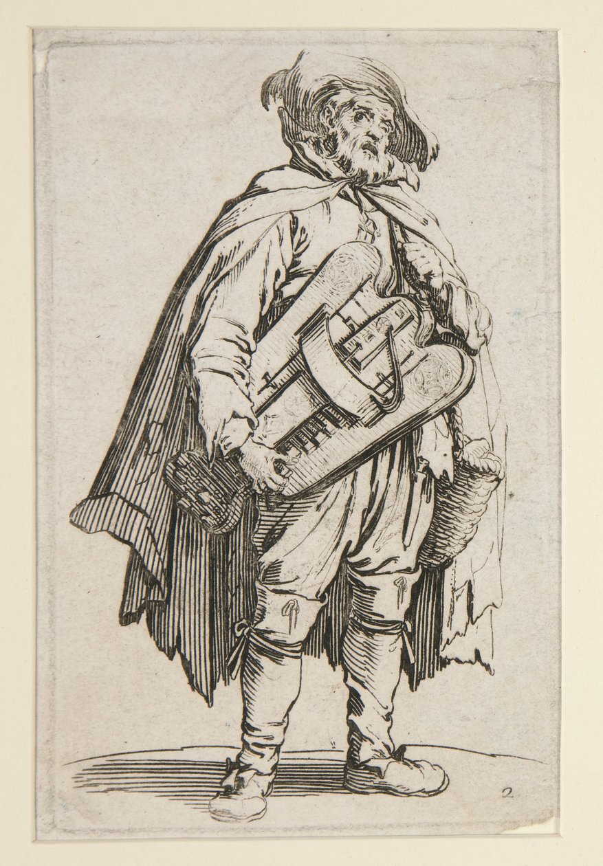 Der Drehleierspieler, aus Die Bettler (Le Joueur de Vielle) von Jacques Callot
