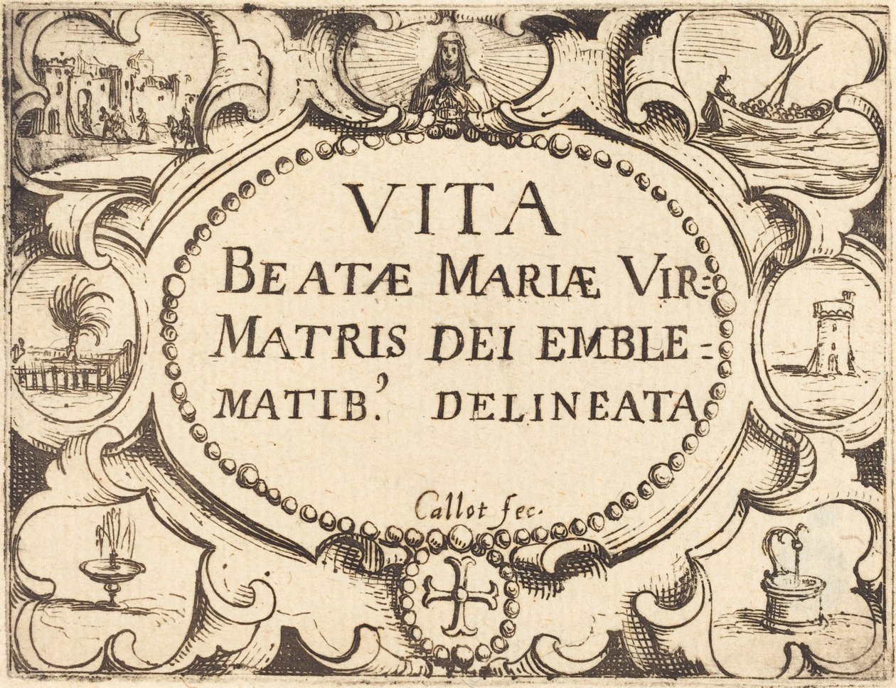 Titelseite für "Das Leben der Jungfrau in Emblemen" von Jacques Callot