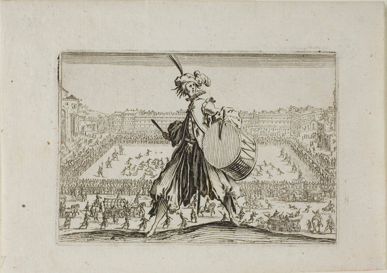 Ansicht der Piazza S. Croce mit Fußballspiel, aus Die Launen von Jacques Callot