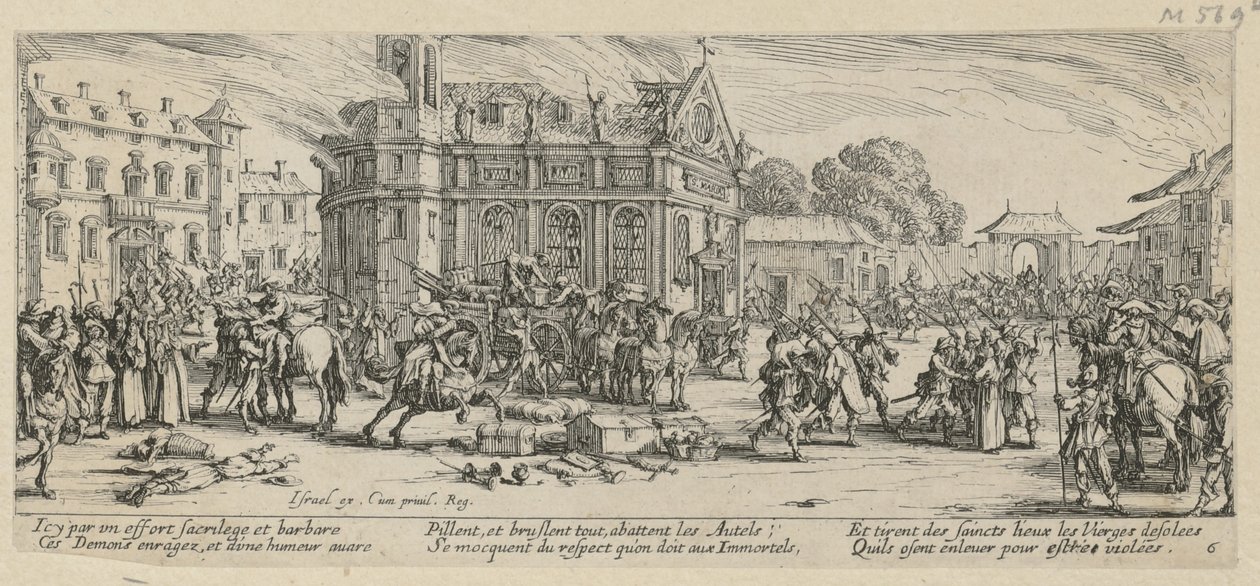 Zerstörung eines Klosters, Blatt 6 der Folge „Grauen des Krieges“ von Jacques Callot