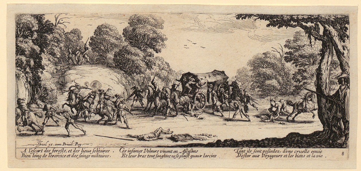Angriff auf eine Postkutsche, Blatt 8 der Folge "Die Grauen des Krieges" von Jacques Callot