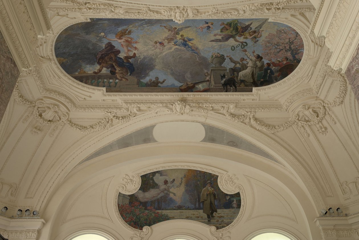 Dekoration des Nordpavillons des Petit Palais - Der Triumph von Paris (Decke) - Paris, intellektuelle Hauptstadt (Halbkuppel), zwischen 1913 und 1919 von Jacques Fernand Humbert